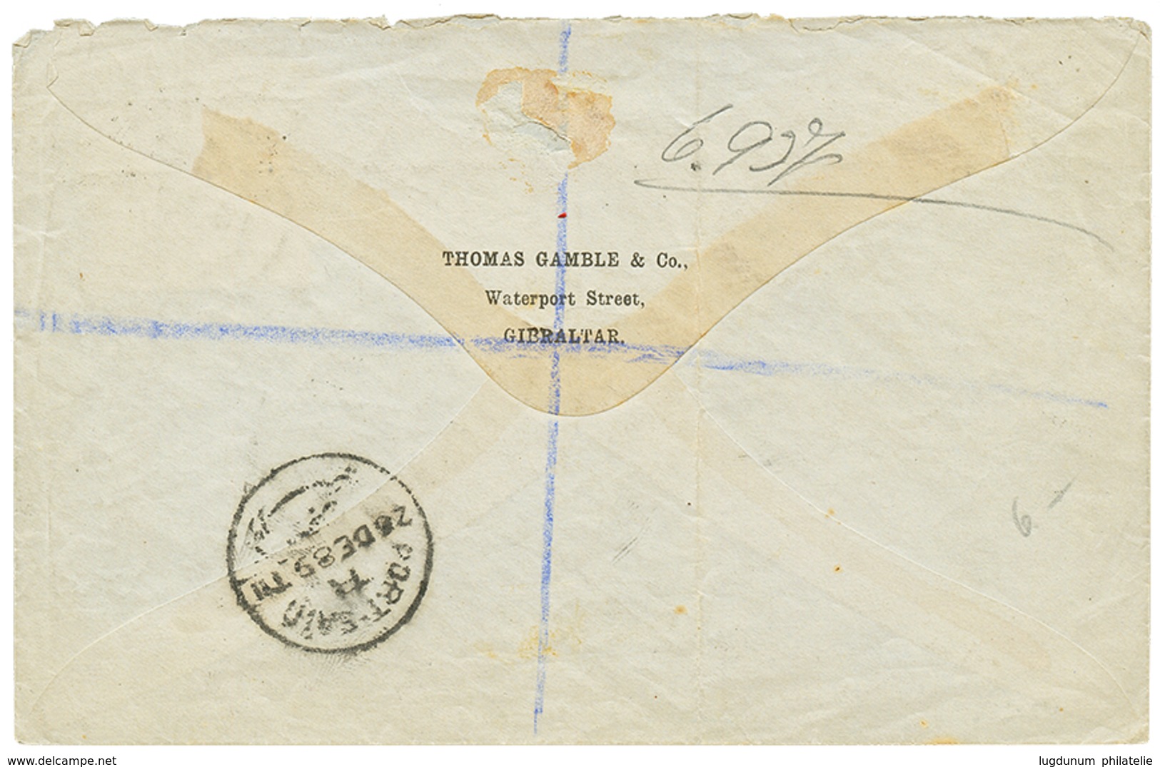 1050 1889 50c On 6p Canc. REGISTERED GIBRALTAR On Envelope To PORT-SAID (EGYPT). Rare Destination. Vvf. - Altri & Non Classificati