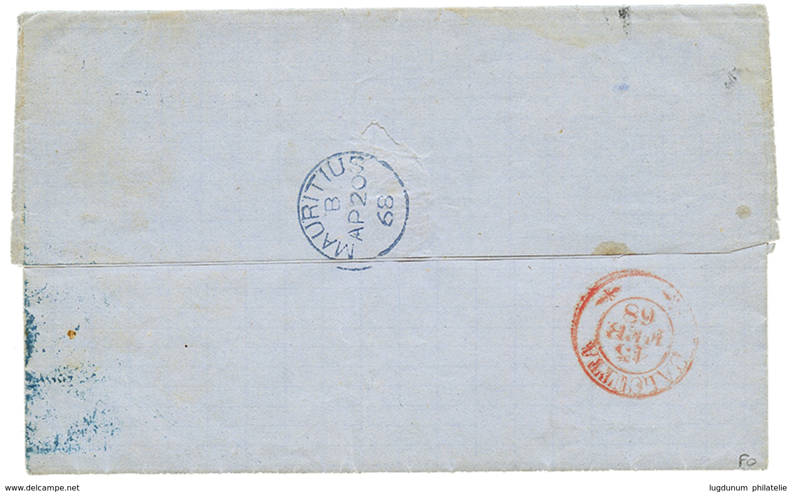 1064 1868 2a Canc. B/1 + 6d/TO PAY On Entire Letter From CALCUTTA To MAURITIUS. Superb. - Other & Unclassified