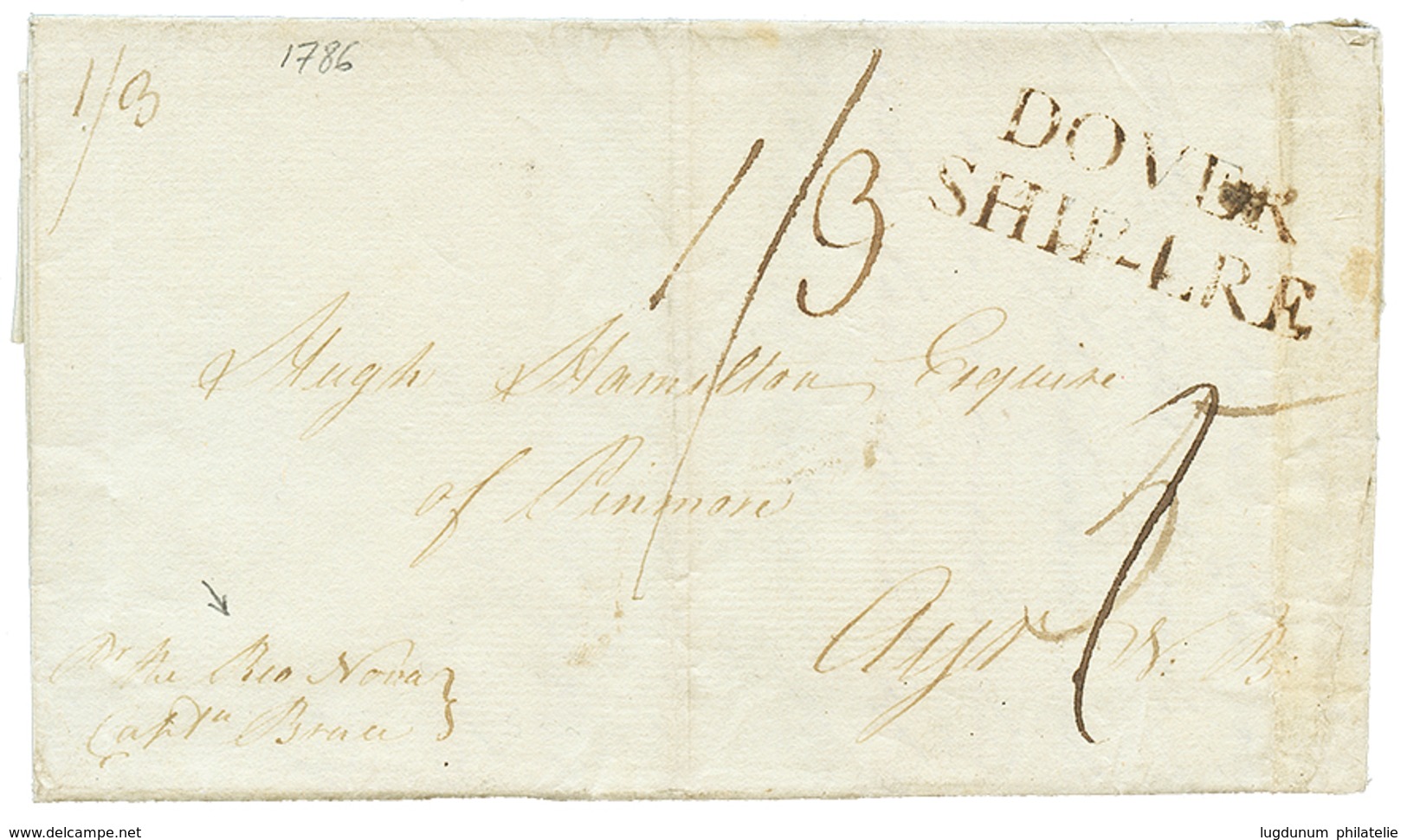 1067 1786 DOVER SHIP-LRE On Entire Letter Datelined "JAMAICA PIMBERTON" To AYR. Superb. - Other & Unclassified