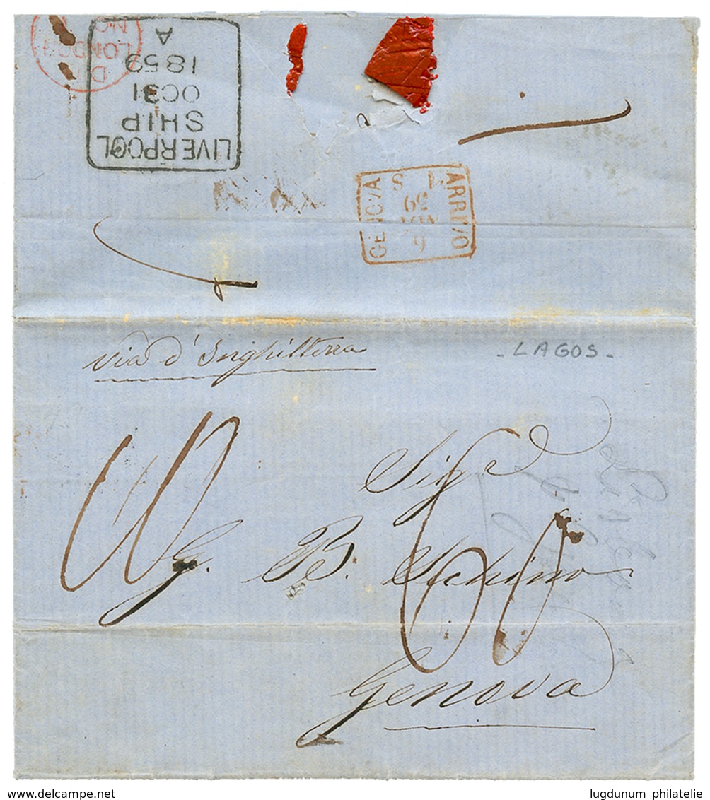 1075 LAGOS To ITALY : 1859 "60" Tax Marking + LIVERPOOL/ SHIP (verso) On Entire Letter From LAGOS To GENOVA. Scarce. Vvf - Altri & Non Classificati