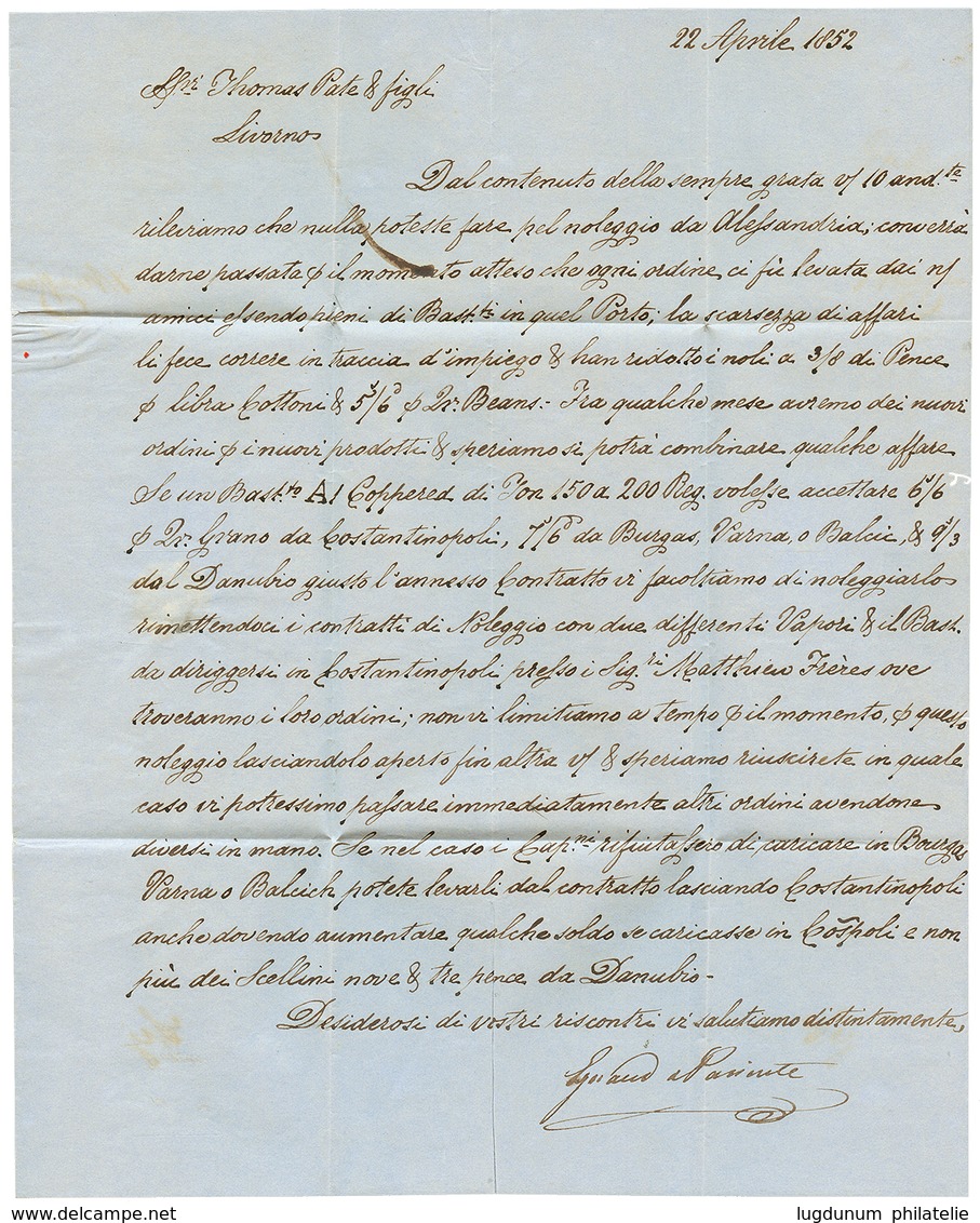 1083 1852 LIVORNO VIA DI MARE/C On Entire Letter From MALTA To LIVORNOO. Rare. Vvf. - Sonstige & Ohne Zuordnung