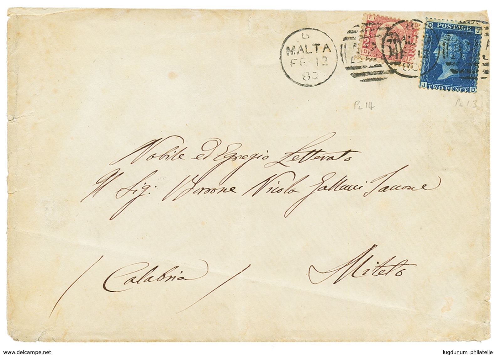 1090 1880 1/2p + 2d Canc. A25 + MALTA On Envelope To ITALY. Vf. - Sonstige & Ohne Zuordnung
