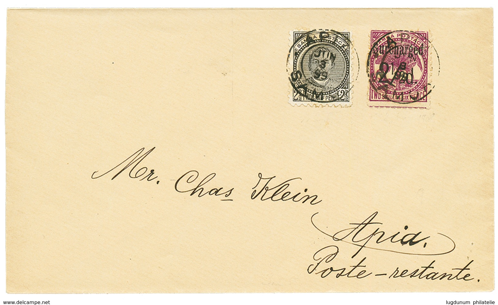 1101 SAMOA : 1899 2 1/2d+ 2 1/2d On 2 SHILLING 6p Canc. APIA On Envelope To APIA. Vvf. - Autres & Non Classés