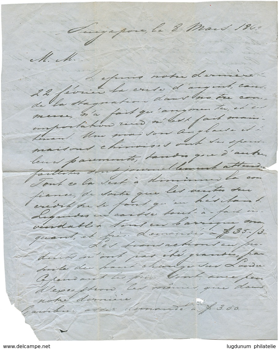 1107 1864 "15" Red Tax Marking(Printed Matter Rate) + Red POSS. ANG.V.SUEZ MARSEILLE On Complete Entire Letter From SING - Autres & Non Classés