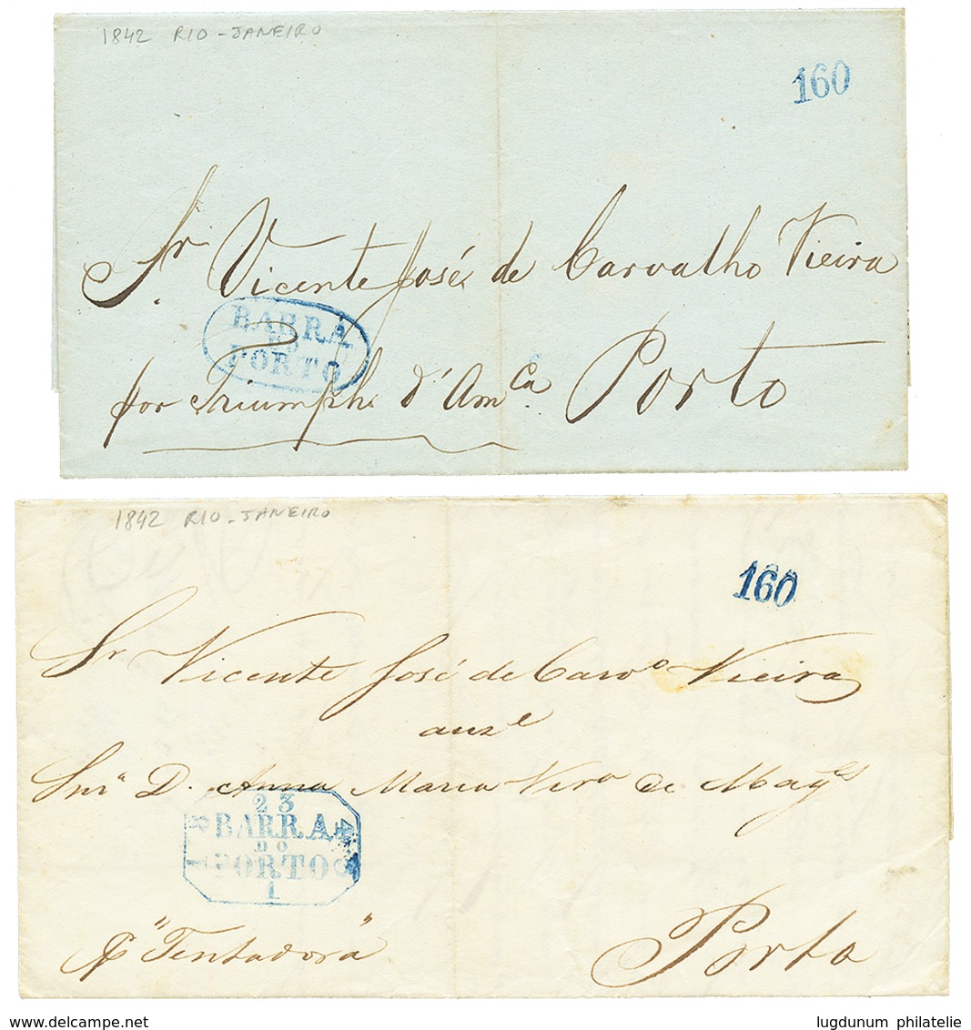 1120 1842 Superb Lot Of 2 Entire Letters From RIO DE JANEIRO With Nice Marking To PORTUGAL. Vvf. - Altri & Non Classificati