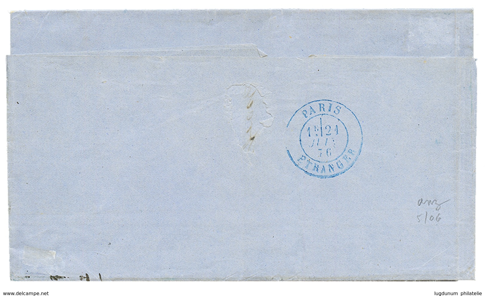 1147 CUBA - French Mail : 1876 FRANCE 20c Canc. By Manuscript Crayon + "T" Tax Marking + SANTIAGO-DE-CUBA + 12 Tax Marki - Sonstige & Ohne Zuordnung