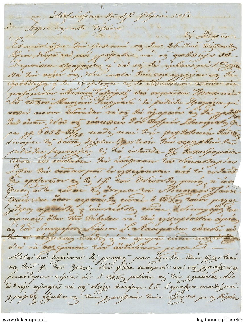 1148 ALEXANDRIA - GREEK P.O : 1860 Superb Cachet ALEXANDRIA + N.E.A Red (paid To Destination) On Entire Letter From ALEX - Autres & Non Classés