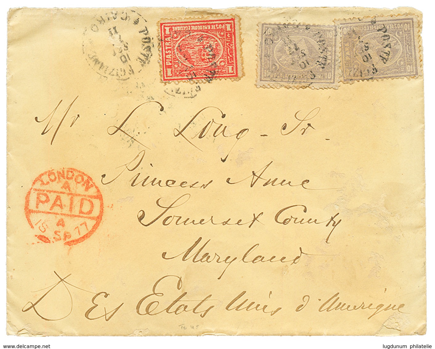 1153 1877 10p(x2) + 1P Canc. CAIRO On Envelope Via LONDON To SOMERSET COUNTY (UNITED STATES). Vf. - Other & Unclassified