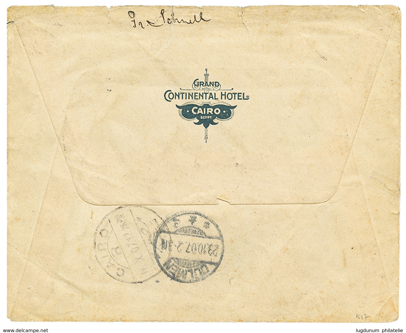 1158 1907 Superb REGISTERED Envelope From CONTINENTAL HOTEL To GERMANY. Scarce. Vvf. - Sonstige & Ohne Zuordnung