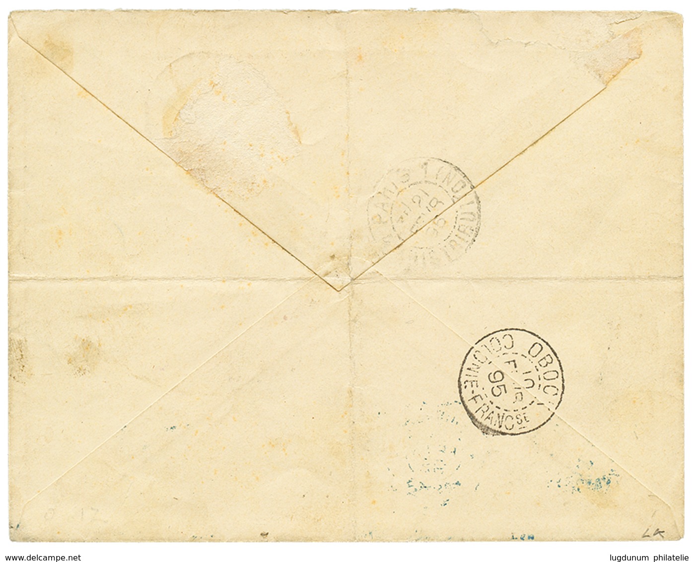 1162 1895 ETHIOPIA 1/4g(x2) + 1/2g Canc. HARAR + SOMALI COAST 50c Canc. DJIBOUTI On REGISTERED Envelope To FRANCE. Verso - Etiopia