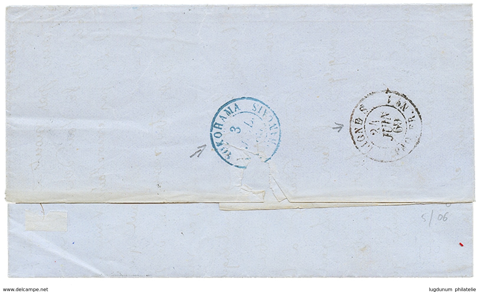 1168 JAPAN - French Mail - LIGNE M : 1869 FRANCE 80c Canc. ANCHOR + Extremely Scarce Cachet LIGNE M PAQ FR N°1on Cover F - Sonstige & Ohne Zuordnung