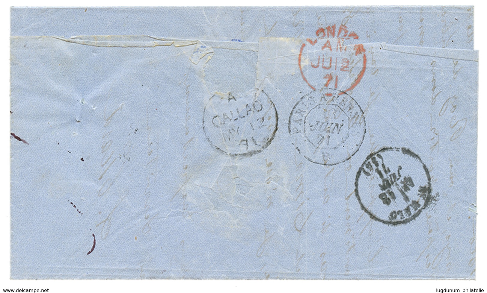 1174 "JUNIN" : 1871 British Cds ARICA + GB/1F90 On Entire Letter Datelined "JUNIN Near IQUIQUE" To FRANCE. Vf. - Peru