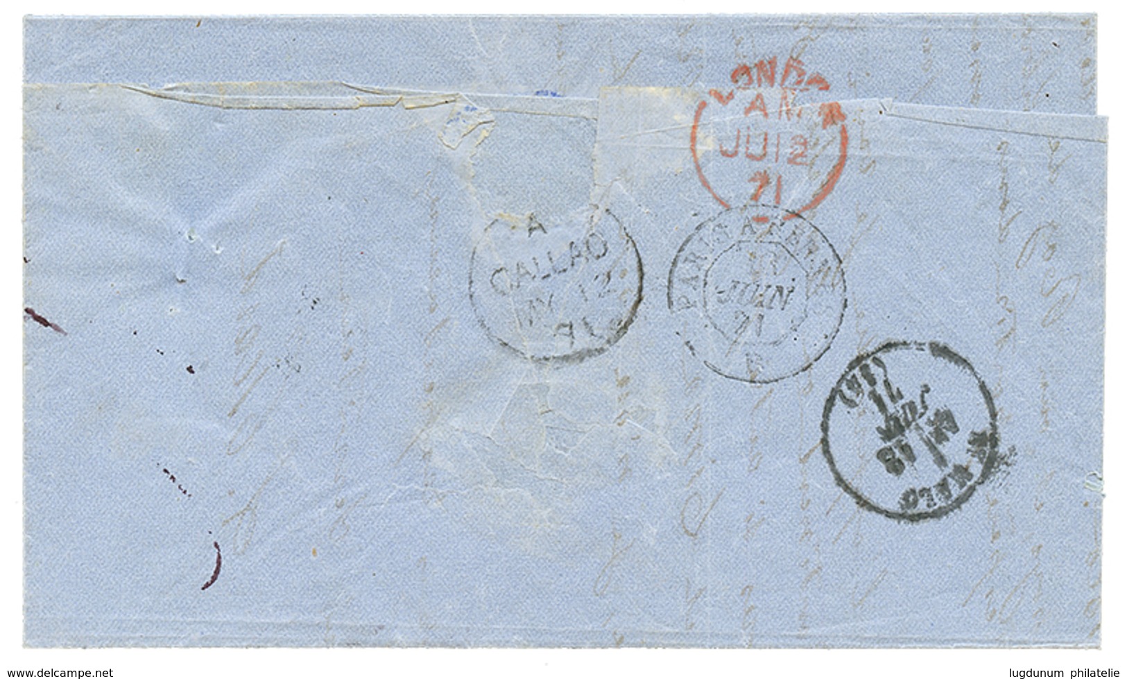 1174 "JUNIN" : 1871 British Cds ARICA + GB/1F90 On Entire Letter Datelined "JUNIN Near IQUIQUE" To FRANCE. Vf. - Perù