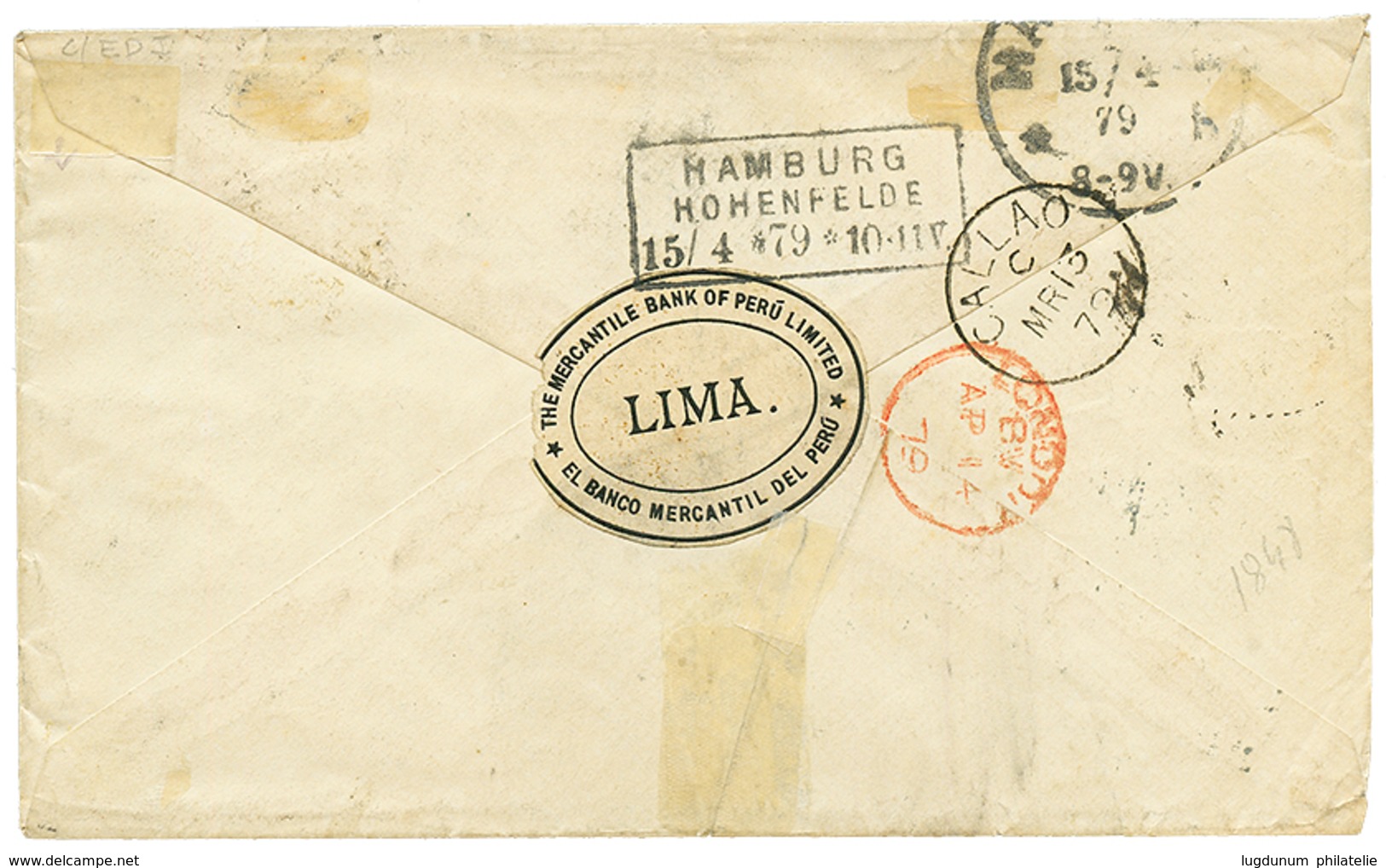 1175 1879 GREAT BRITAIN Pair 3d Vanc. C38 + PERU 10c Canc. LIMA On Taxed Envelope To HAMBURG. Vf. - Pérou