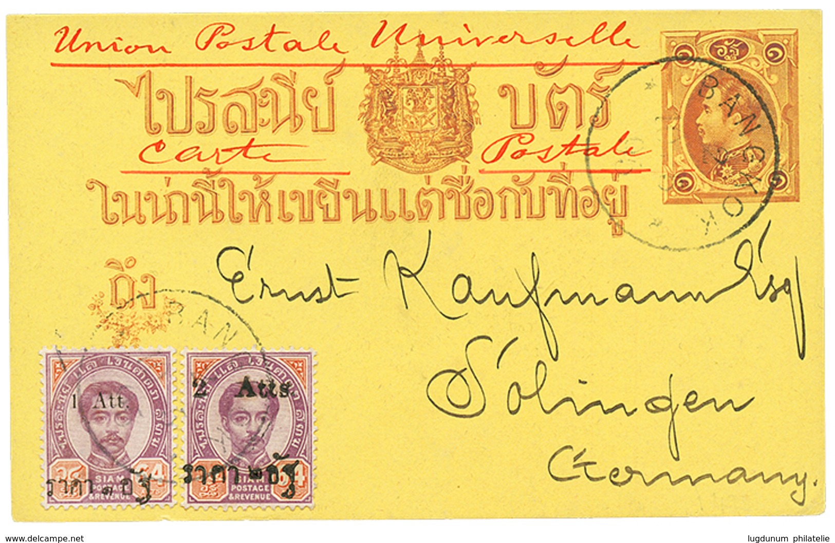 1176 1895 P./Stat + Provisional 1A On 64 + 2A On 64 Canc. BANGKOK To GERMANY. Superb. - Siam