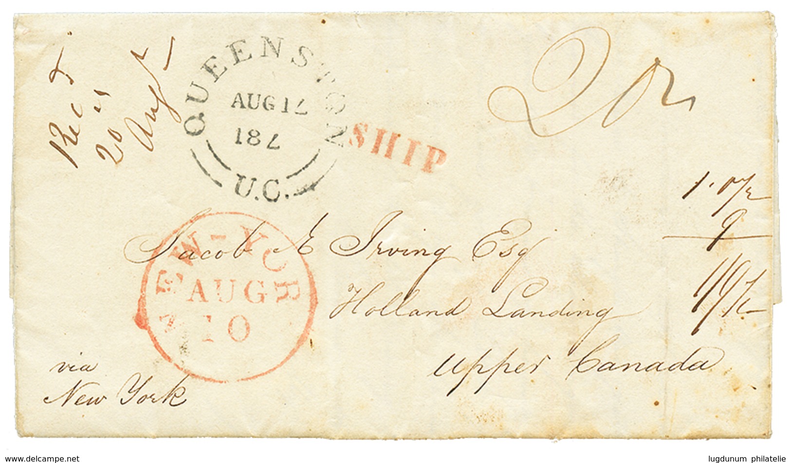 1180 1841 QUEENSTON U.C + SHIP + NEW-YORK On Entire Letter "LEOGANE JAMAICA" To Upper CANADA. Vvf. - Autres & Non Classés