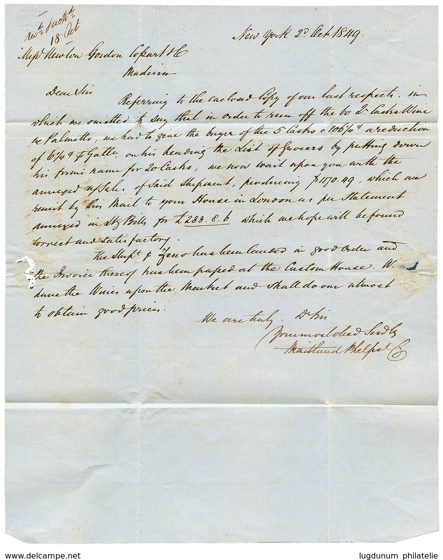 1183 1845 JAMAICA SHIP LETTER + "1/4" Tax Marking On Entire Letter From NEW YORK To JAMAICA. Superb. - Sonstige & Ohne Zuordnung