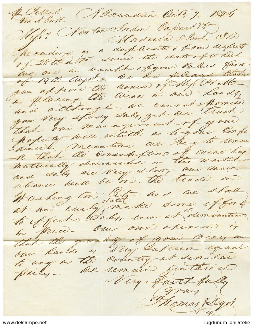 1187 "ALEXANDRIA" : 1846 "160" Blue Portuguese Tax Marking On Entire Letter From "ALEXANDRIA" To MADEIRA. RARE. Superb. - Sonstige & Ohne Zuordnung