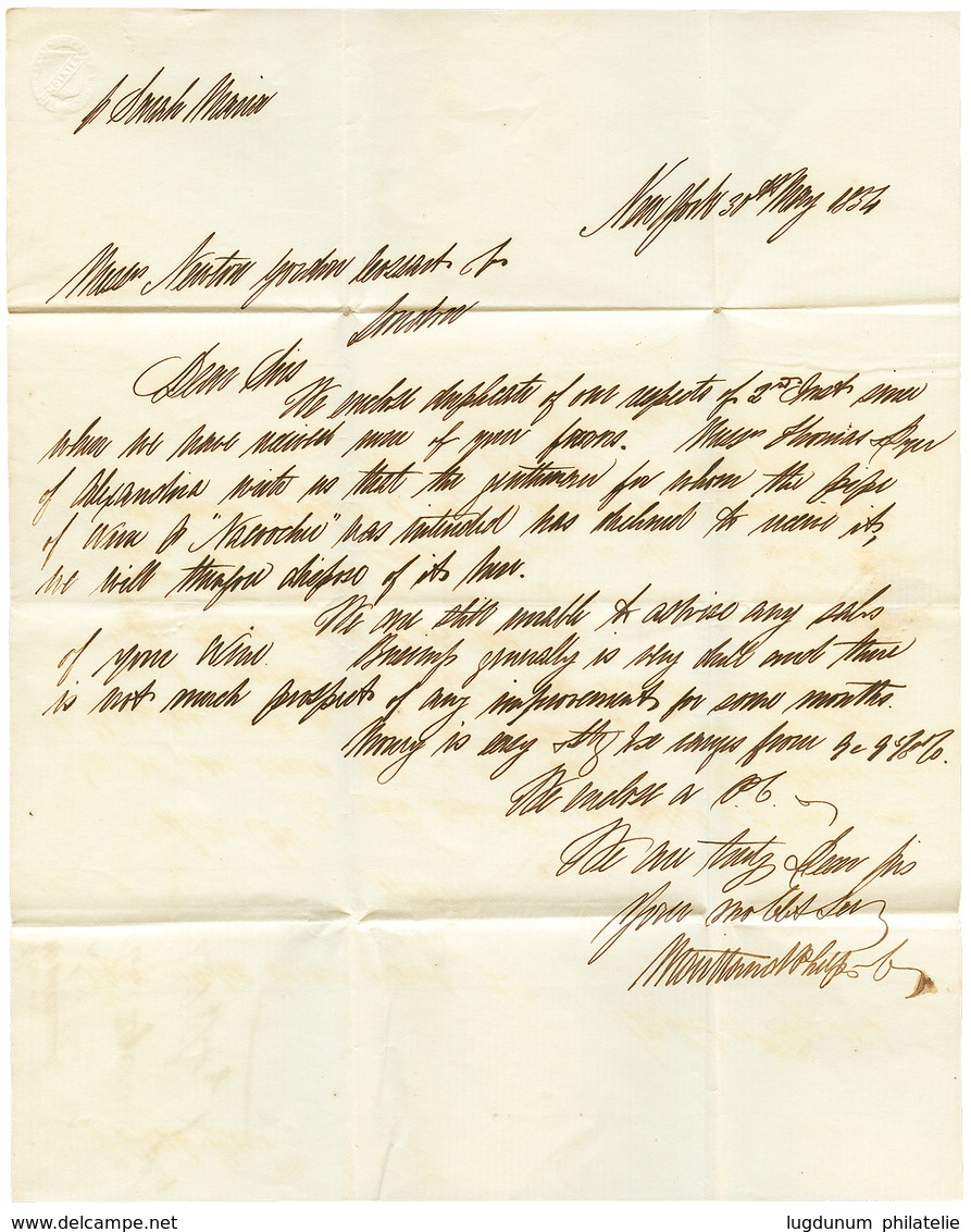 1189 "NEW YORK To MADEIRA" : 1856 "160" Blue Tax Marking On Entire Letter From NEW-YORK(USA) To MADEIRA ISLAND. Scrace.  - Sonstige & Ohne Zuordnung