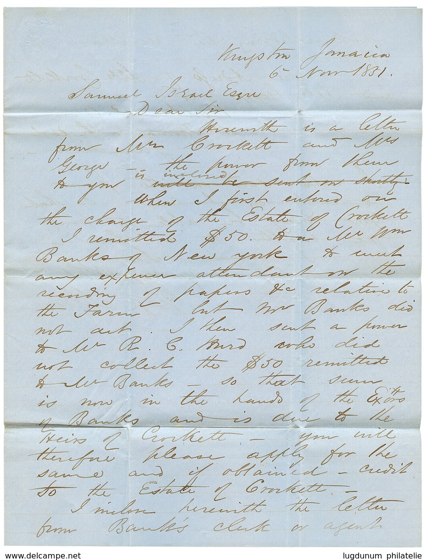 1190 1851 STEAMSHIP/20 + JAMAICA SHIP LETTER On Entire Letter From KINGSTON To MONT VERNON OHIO. Vvf. - Autres & Non Classés