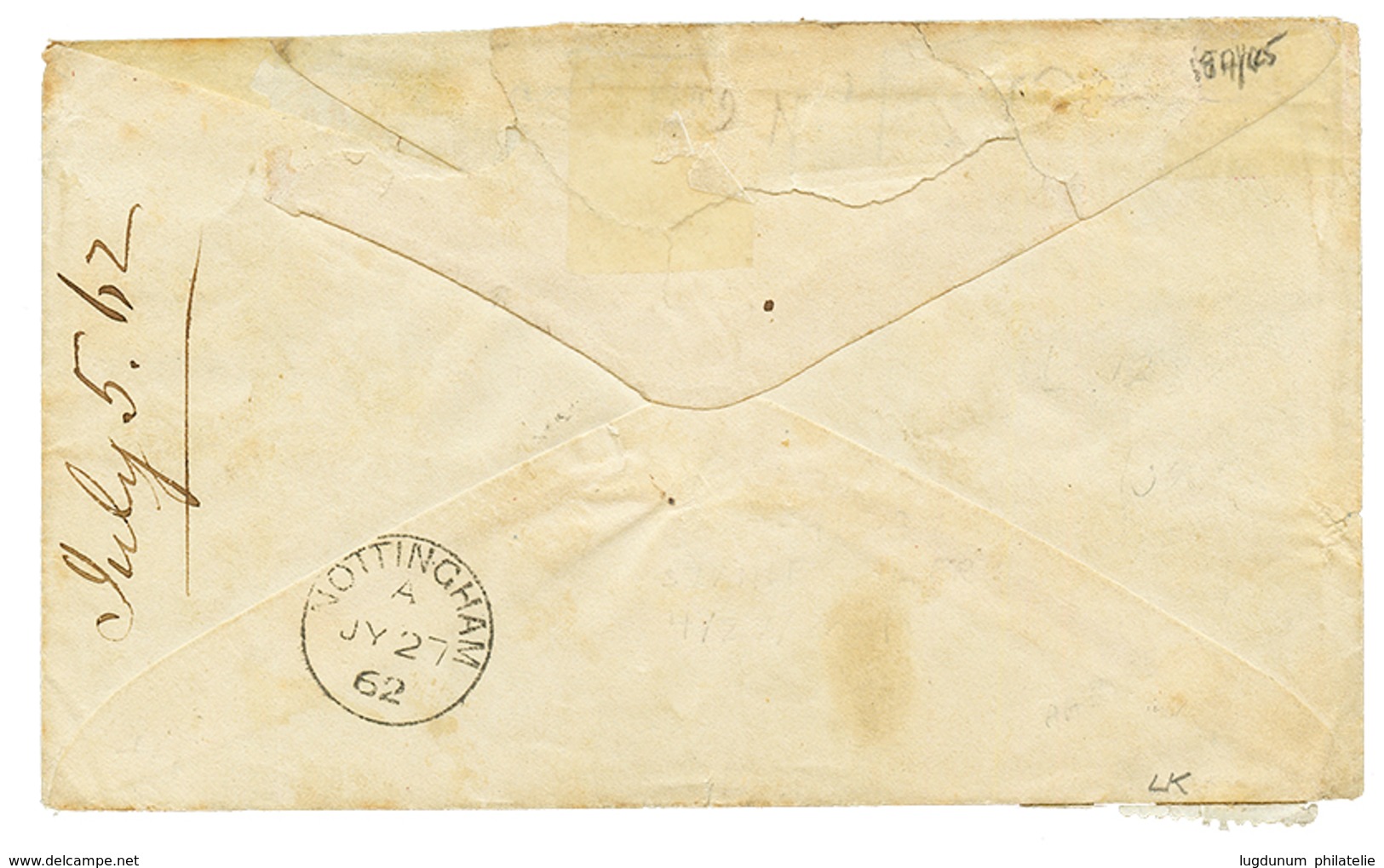 1191 UNITED STATES : 1862 3c(x8) Canc. On Superb Illustrated Envelope To ENGLAND. One Stamp With Fault (crease). RARE. V - Autres & Non Classés