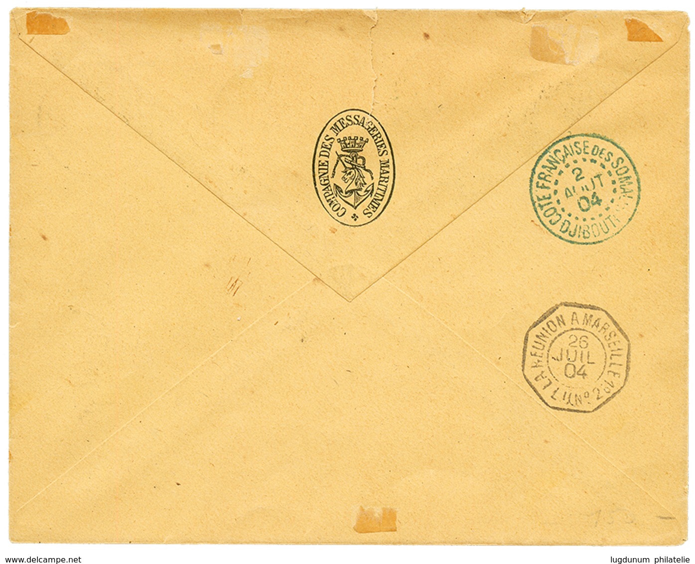 1201 1904 Pair Inter-panneau 2a On 20c + 3a On 30c+ 10a On 1F "MERSON" Canc. ZANZIBAR On REGISTERED Envelope To DJIBOUTI - Zanzibar (...-1963)