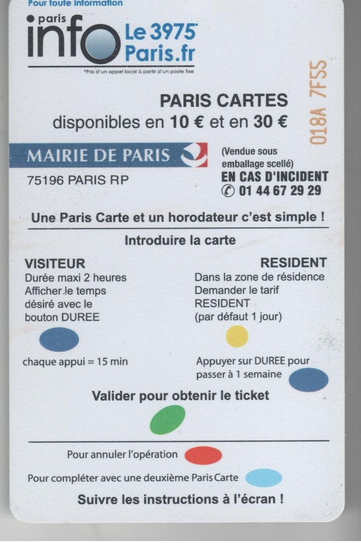 PARIS CARTES - Voiture Mal Garée, Piétons En Danger - 10 € - Puce SA1 - Cartes De Stationnement, PIAF