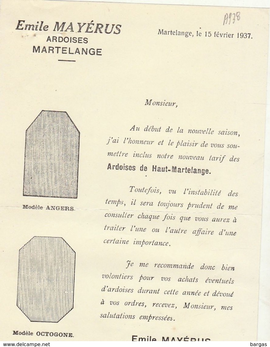 Publicité Ardoise Ardoisière Emile Mayerus Martelange - Other & Unclassified