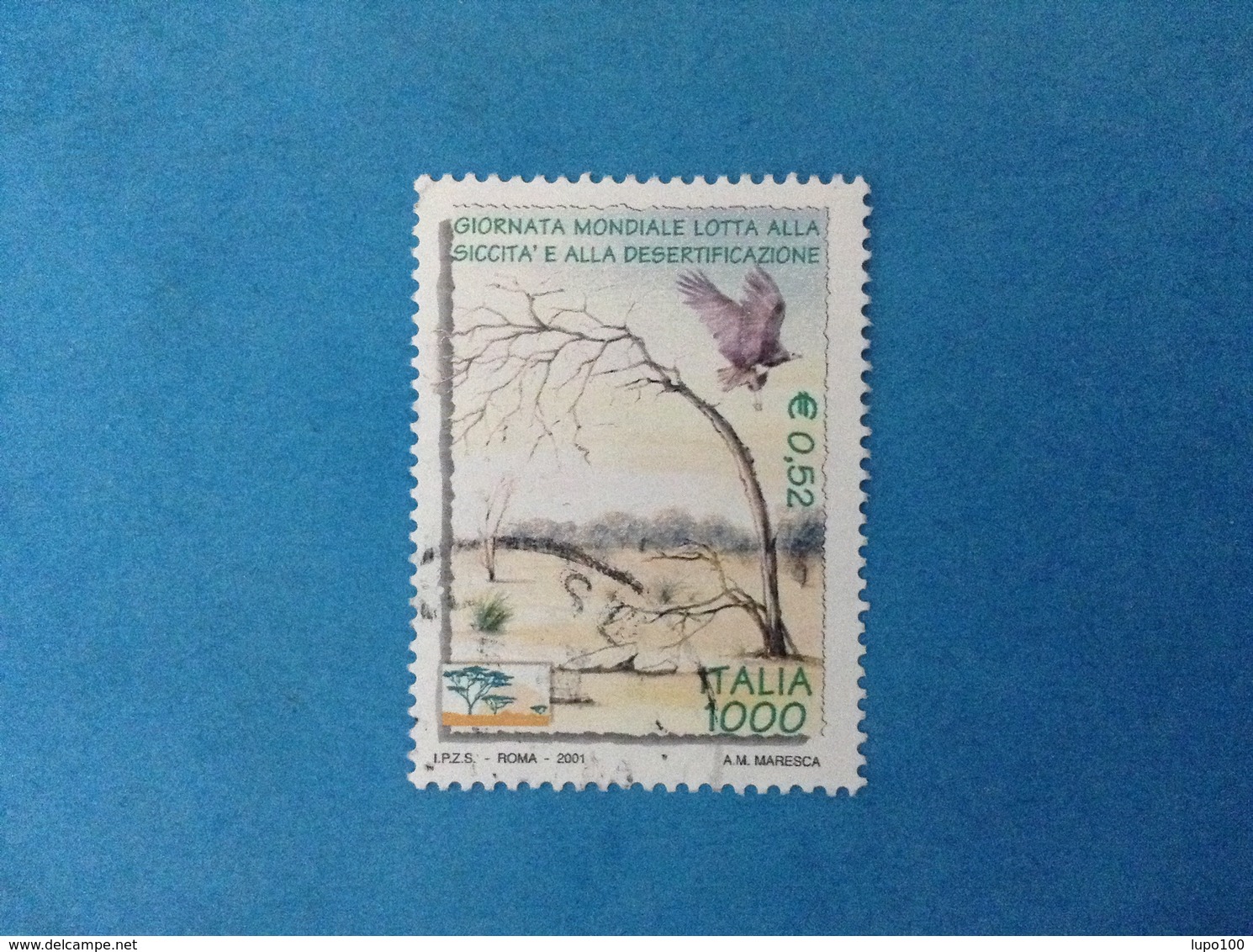 2001 ITALIA FRANCOBOLLO USATO STAMP USED - FLORA E FAUNA SICCITA' E DESERTIFICAZIONE 0,52 - - 2001-10: Usati