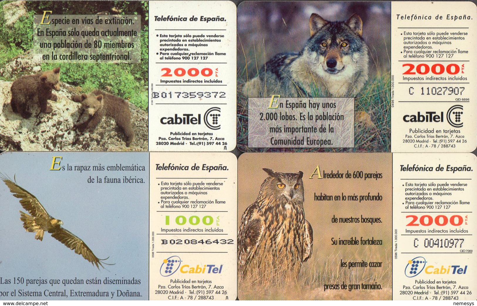 4 Phone Cards Espana - Spanish Cards - Spagna FAUNA IBERICA Bear Eagle Wolf Owl - Altri & Non Classificati