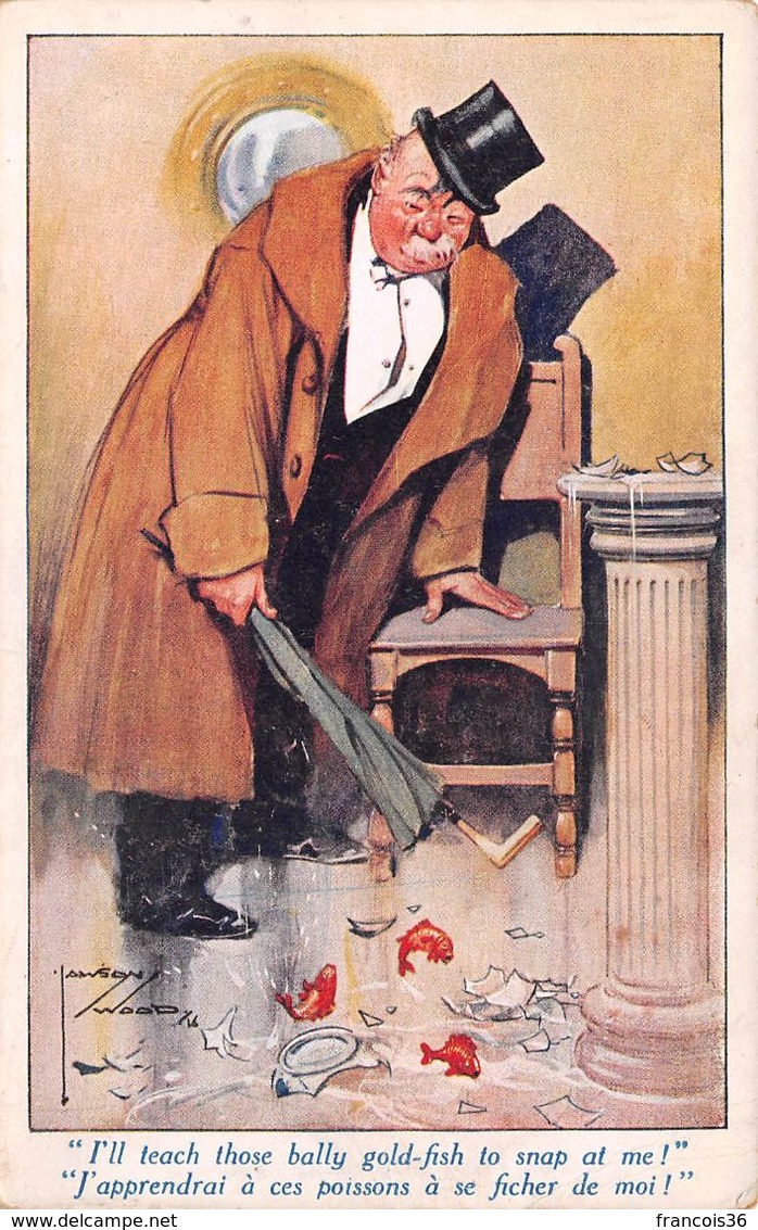 Gold Fish - Broken Aquarium Brisé - Homme Ivre Drunk Man - Illustrateur Illustrator Lawson Wood 1917 - Wood, Lawson