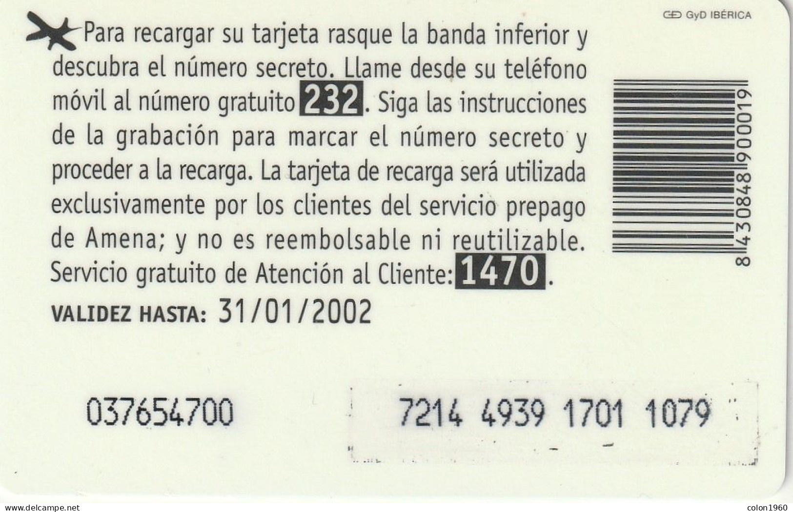 ESPAÑA. AMRR-010D. 2 People Astonished. 5000 PTAS. 31-01-2002. (170P) - Amena - Retevision