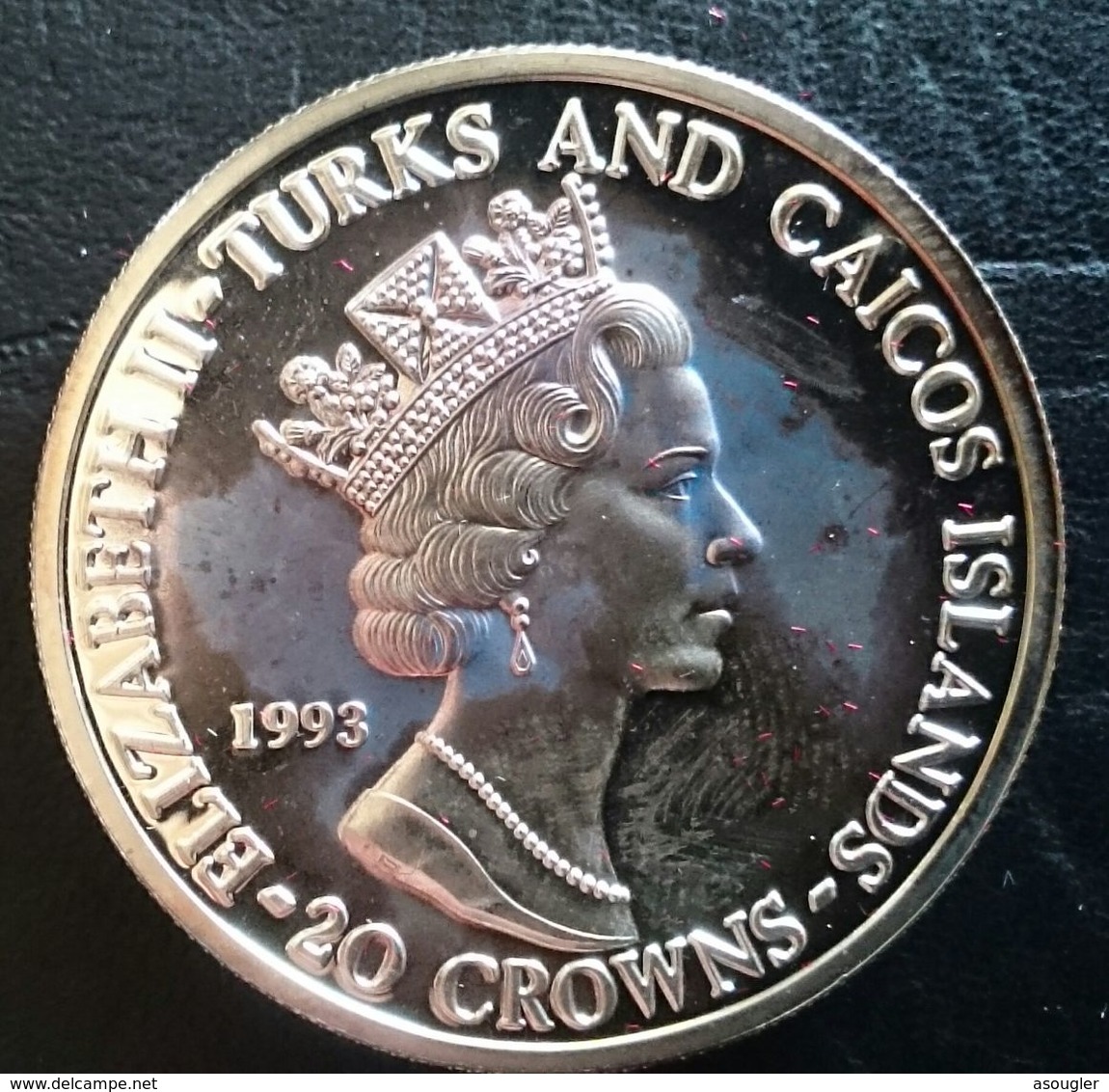 Turks And Caicos Islands 20 CROWNS 1997 SILVER PROOF "40th Anniversary Of Coronation" Free Shipping Via Registered - Turks & Caicos (Îles)