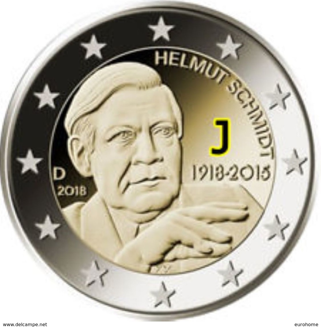 Duitsland 2018  2 Euro Commemo  Letter J Atelier J    Helmut Schmidt  UNC Uit De Rol  UNC Du Rouleaux - Allemagne