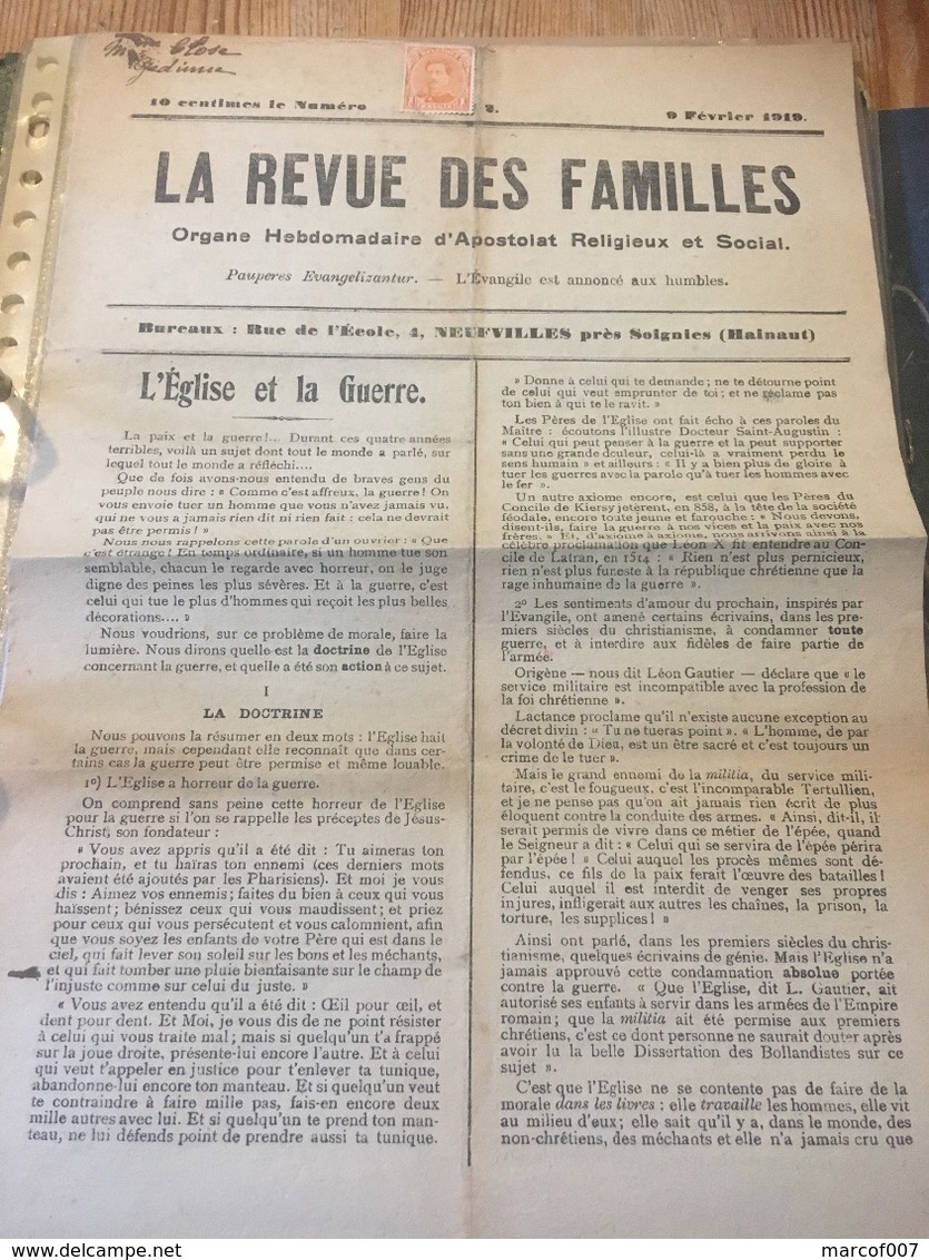 La Revue Des Familles 9/02/1919 + Timbre - Andere & Zonder Classificatie