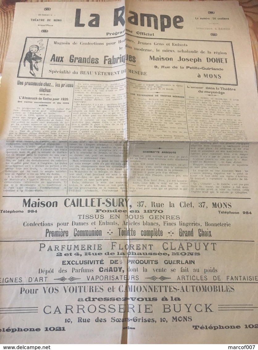 Journal LA RAMPE Programme Officiel 1926 - Andere & Zonder Classificatie