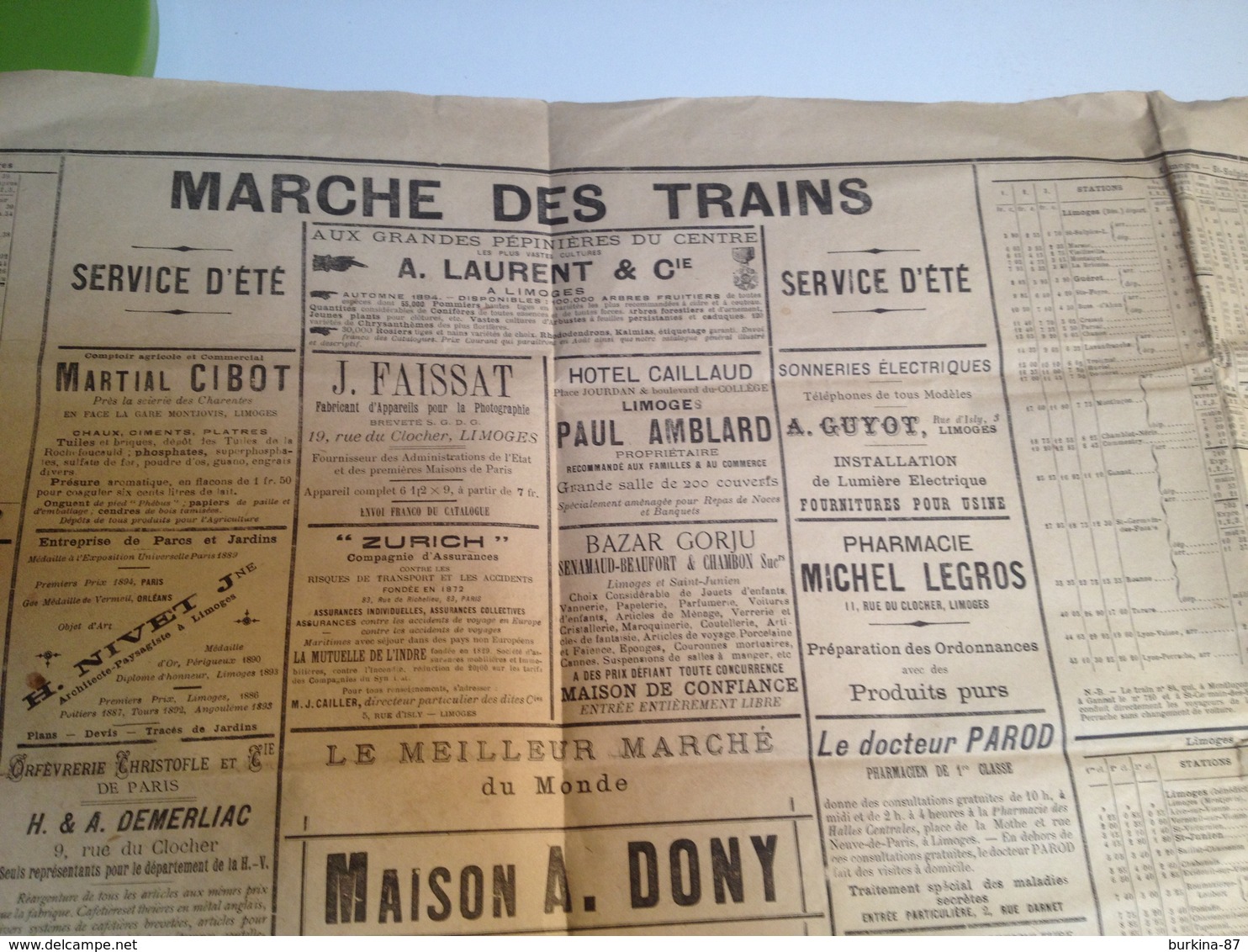 CARTE, POSTER, Marche Des Trains , 1894, Au Départ De Limoges - Europe