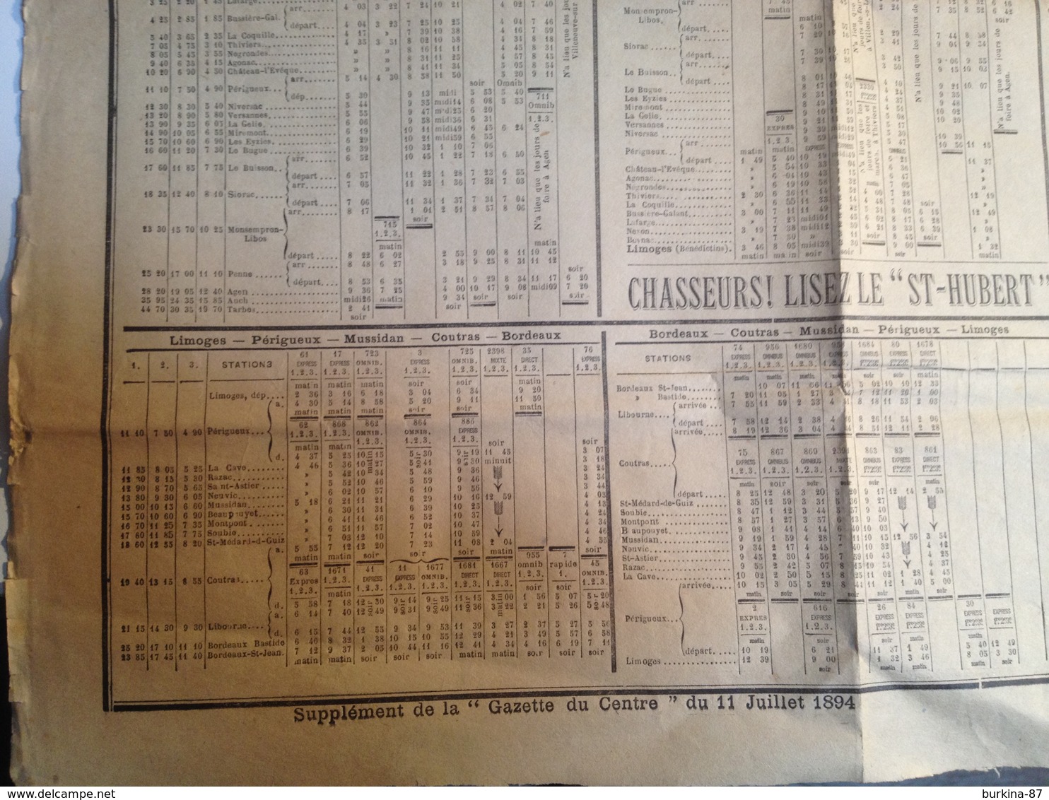 CARTE, POSTER, Marche Des Trains , 1894, Au Départ De Limoges - Europe