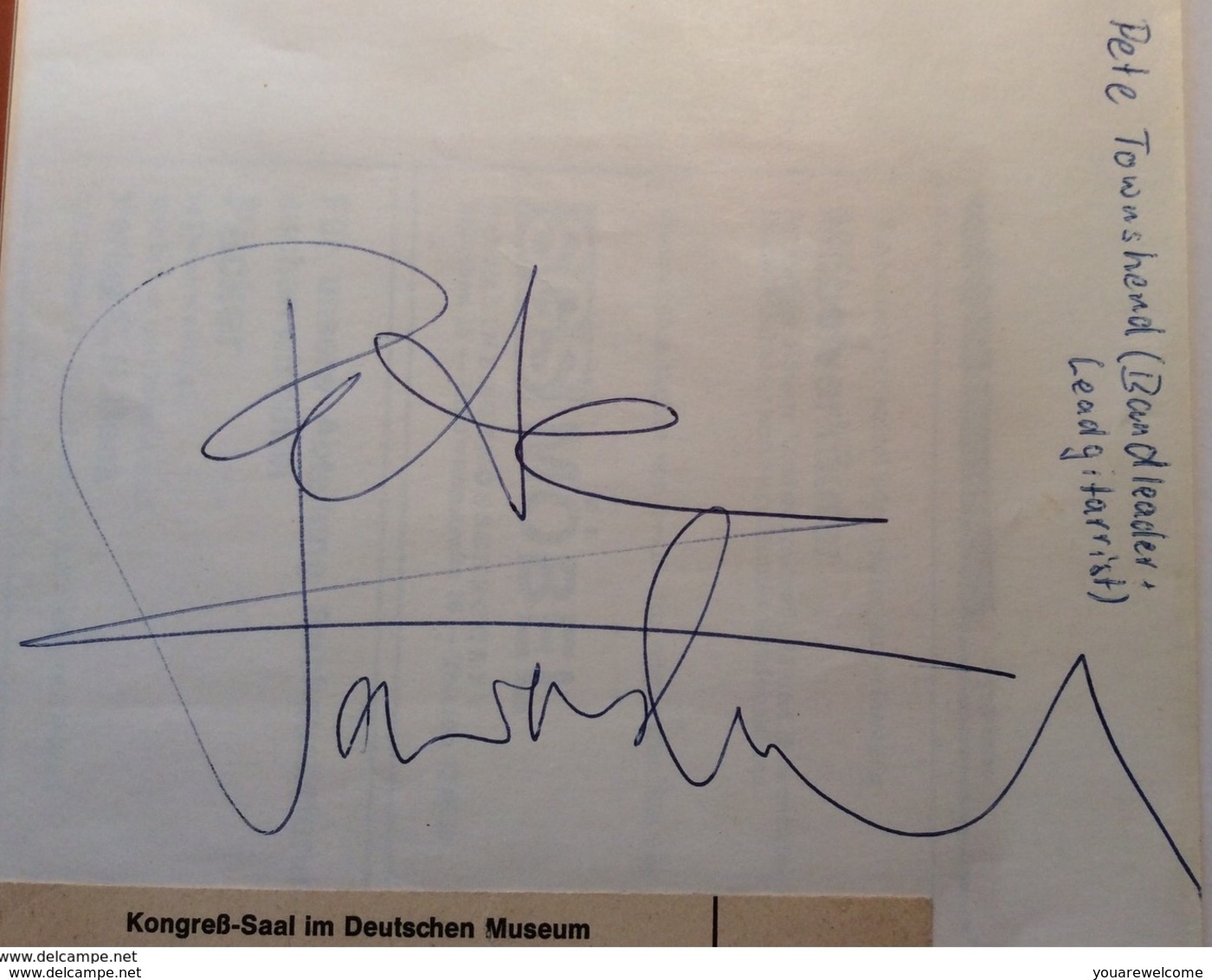 Pete Townshend THE WHO Rock Band Autograph + 2 Photograph From Concert München-1972 (music Memorabilia Autographe - Handtekening