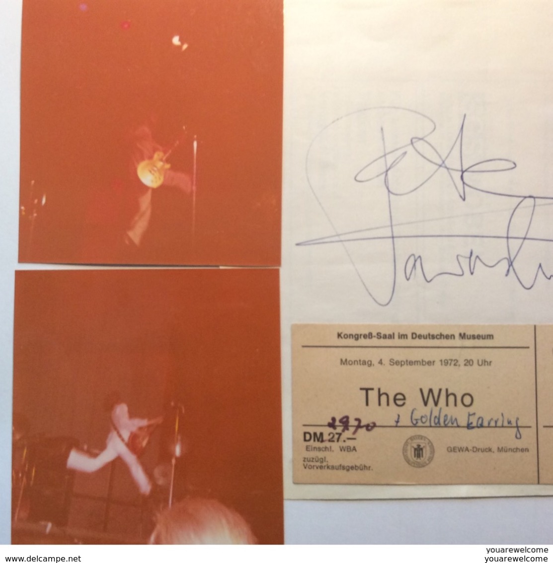 Pete Townshend THE WHO Rock Band Autograph + 2 Photograph From Concert München-1972 (music Memorabilia Autographe - Autographes