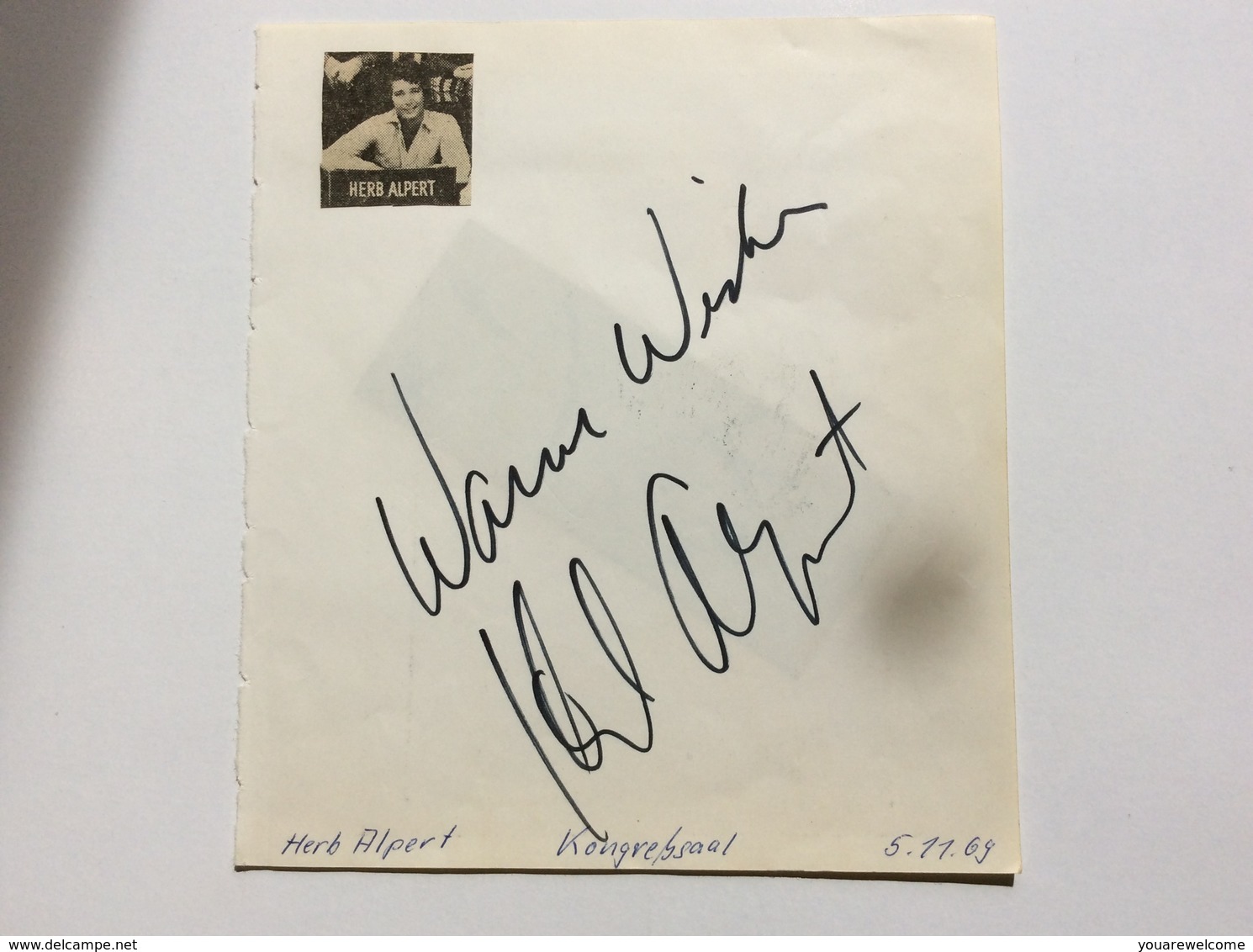 HERB ALBERT & THE TIHUANA BRASS Band Autograph München Concert Nov 1969 (music Memorabilia Autographe Musique - Autographes