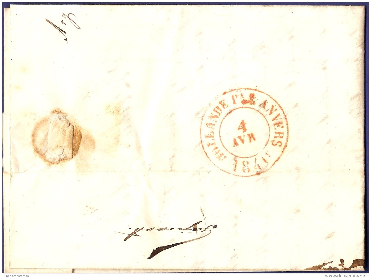 Netherlands 1840, Full Letter Fijnaart , April 3, Breda. Red Single Ring 3/4 And Hollande Par Anvers To Antwerpen, Belg. - ...-1852 Precursori