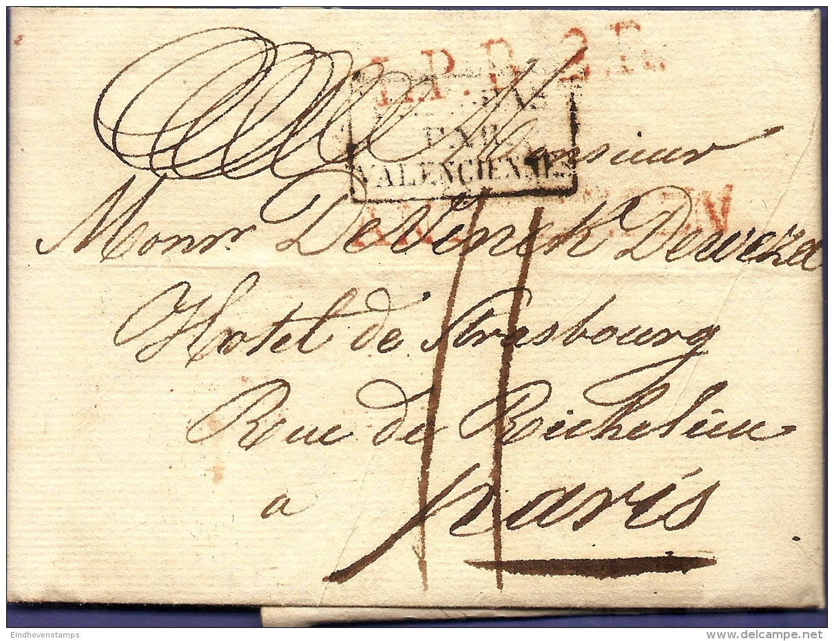 Belgium 1820, Full Letter Amtwerpen 13 Jmai - Red Single Line - LPB2R Par Valenciennes To Paris Due 11 Dec - 1815-1830 (Periodo Holandes)