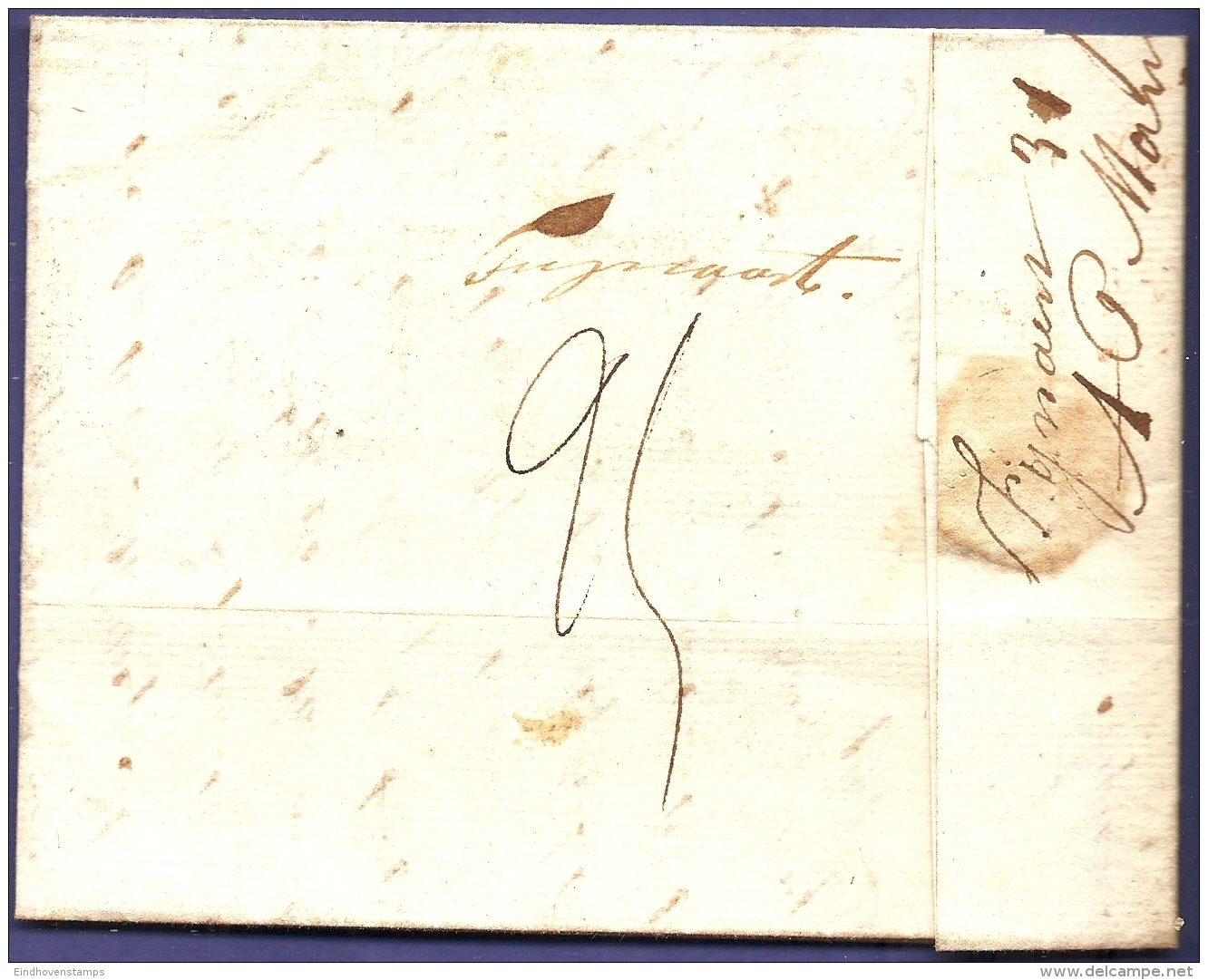 Netherlands 1835 Letter Fijnaart, 31 Janvier, Breda Red Single Ring 2 Febr And Franco Grenzen To Antwerpen, Belg. Due 40 - ...-1852 Vorläufer