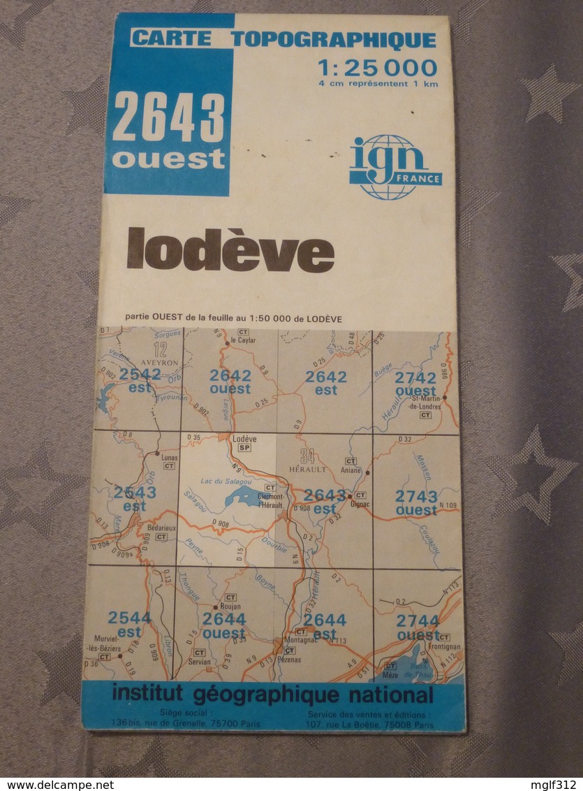 LODEVE (34) CARTE IGN Au 1/25000 - 2643 OUEST- Juin 1980 - Topographical Maps