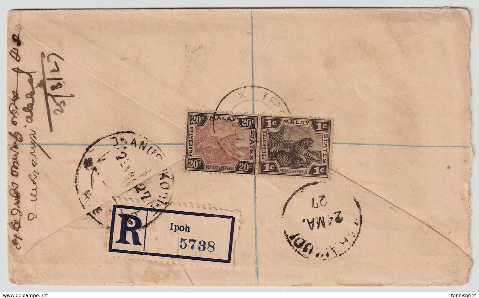 Fed. Malay, 1921, Registered " IPOH "  ,  #10065 - Malayan Postal Union