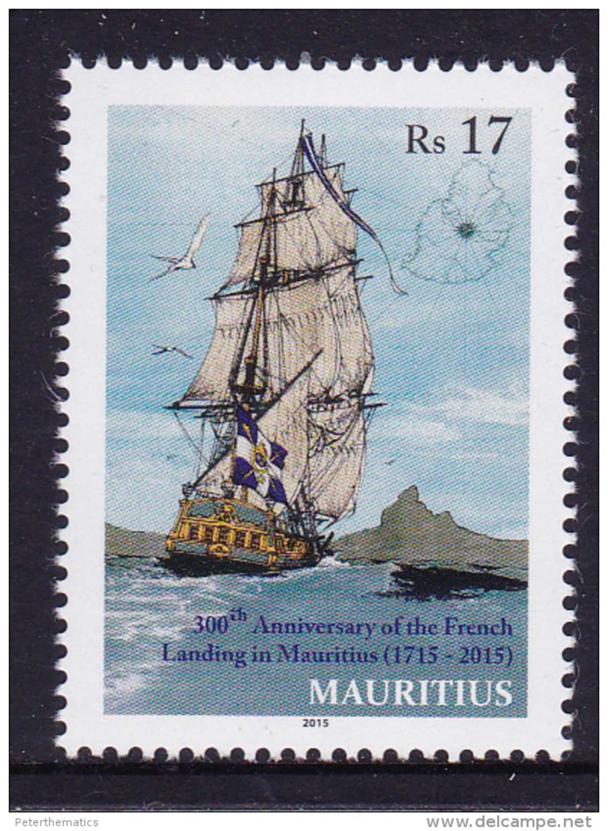 MAURITIUS, 2015, MNH, JOINT ISSUE WITH FRANCE, SHIPS, 300TH ANNIVERSARY OF THE FIRST ARRIVAL OF FRENCH ON MAURITIUS, 1v - Barche