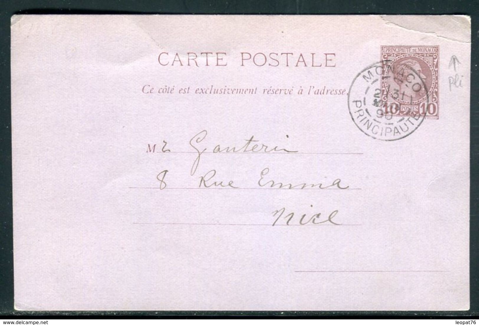 Monaco - Entier Postal  Pour Nice En 1890 - Ref J 112 - Interi Postali