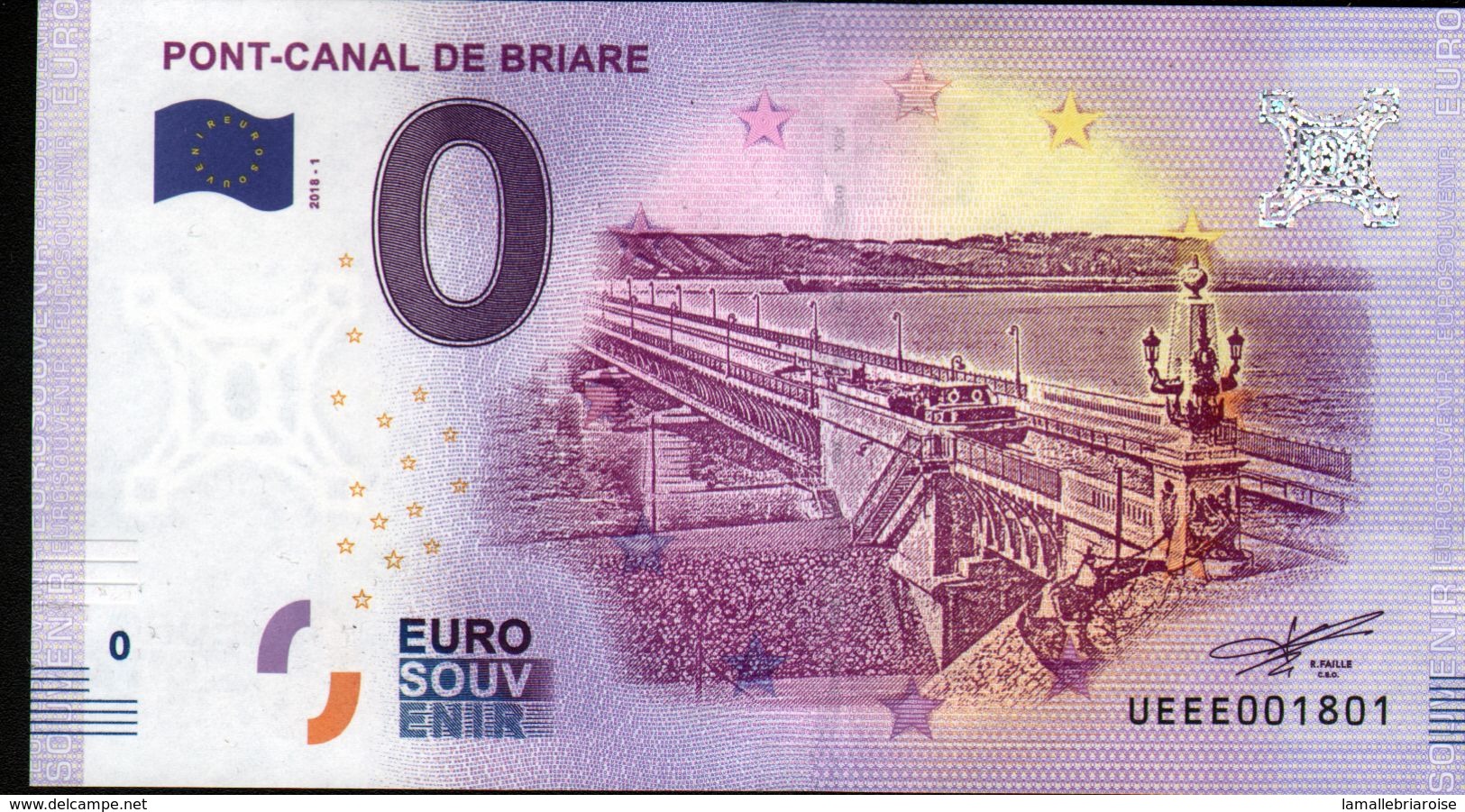 France - Billet Touristique 0 Euro 2018 N° 1801 , Date D'anniversaire  (UEEE001801/5000) - PONT-CANAL DE BRIARE - Pruebas Privadas