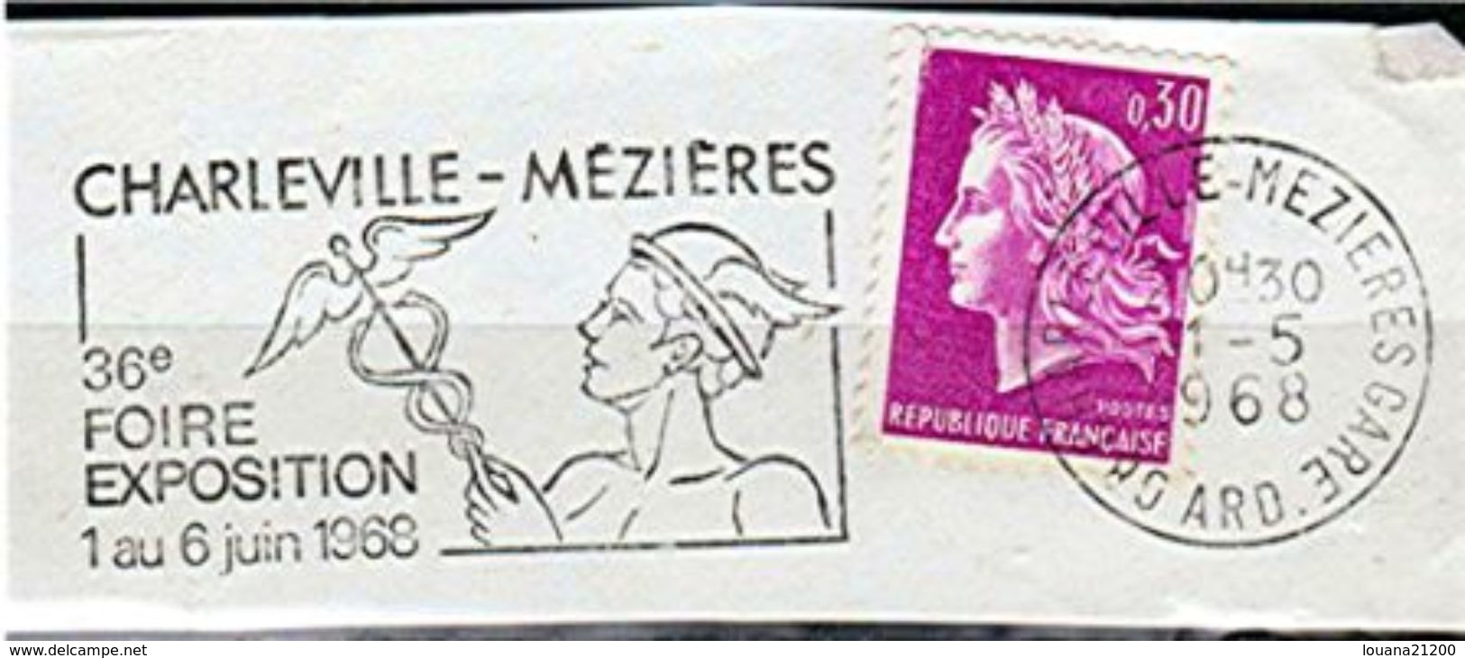 FLAMME SUR FRAGMENT " 36° FOIRE EXPOSITION 1968 CHARLEVILLE MEZIERE " MÉDECINE CADUCÉE CASQUE _F75 - Mechanical Postmarks (Advertisement)
